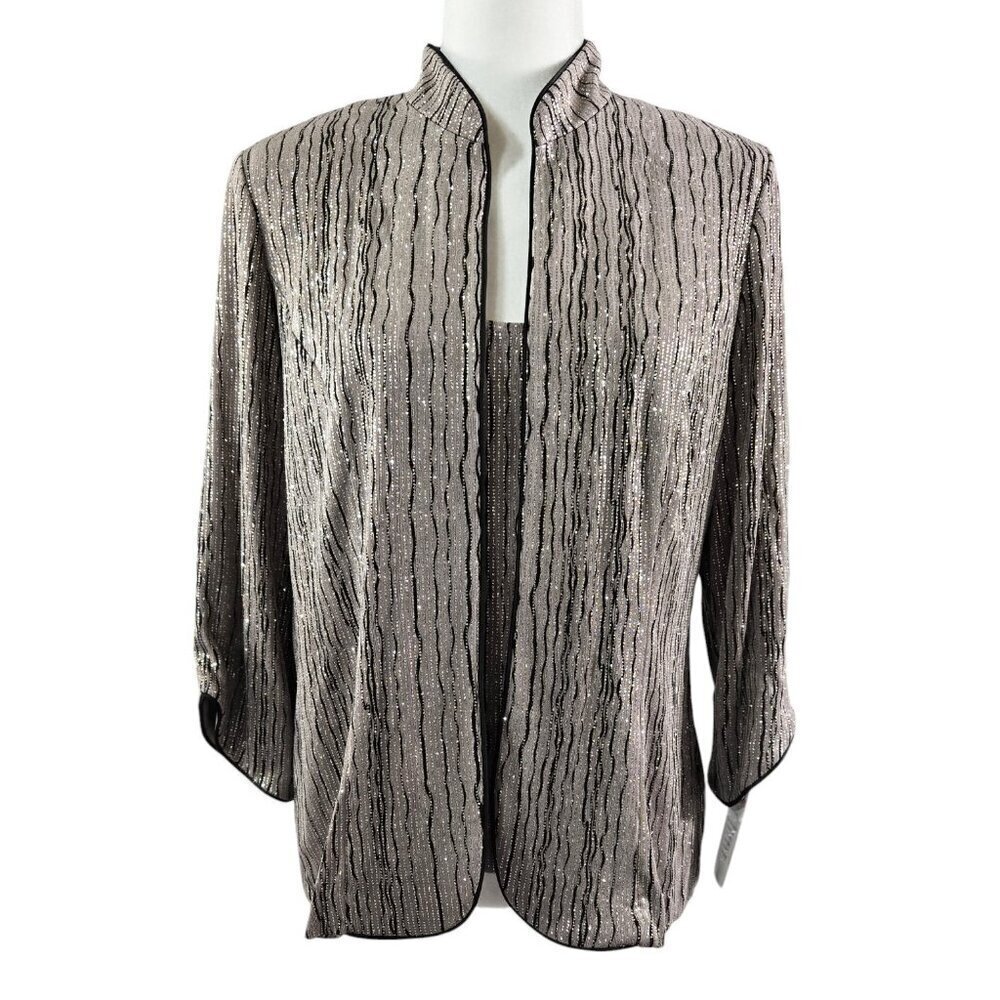 Alex Evenings NWT Taupe Black Stone Glitter Jacket Tank Top Slinky Knit Set of 2
